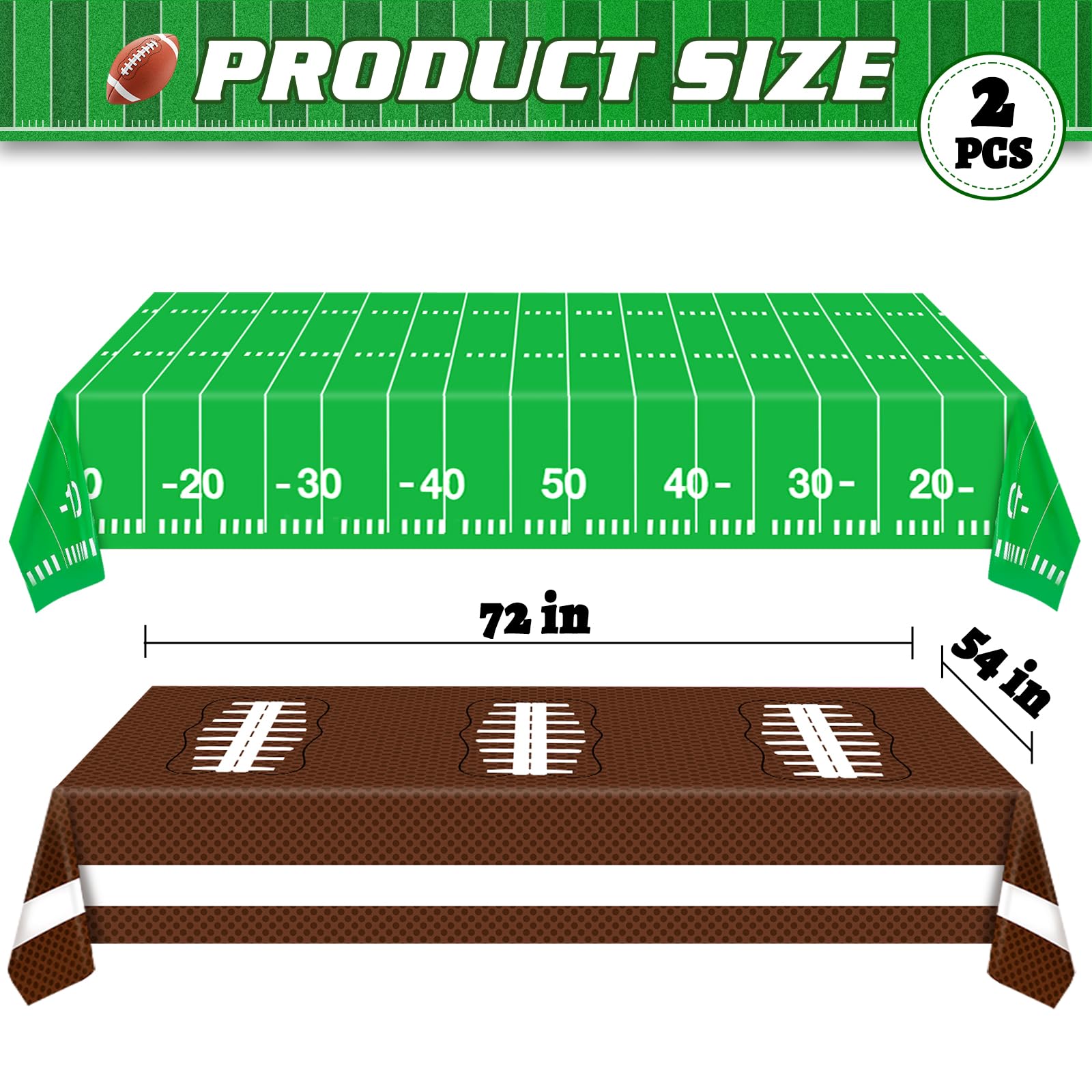 Esjay Football Tablecloth Party Decorations, Football Table Covers Disposable Plastic, Football Themed Birthday Party Supplies Decorations, 2 Pack(54”x72”)