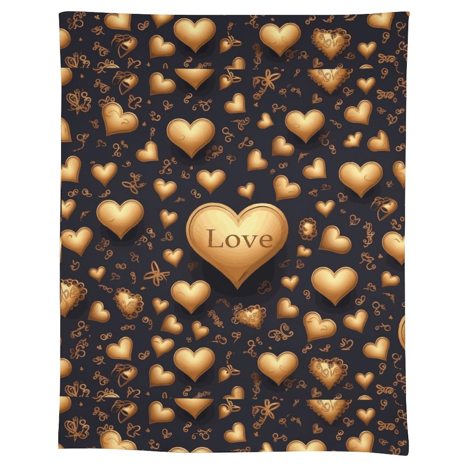 Nappe de table rectangulaire amour et cœur doré pour repas festifs