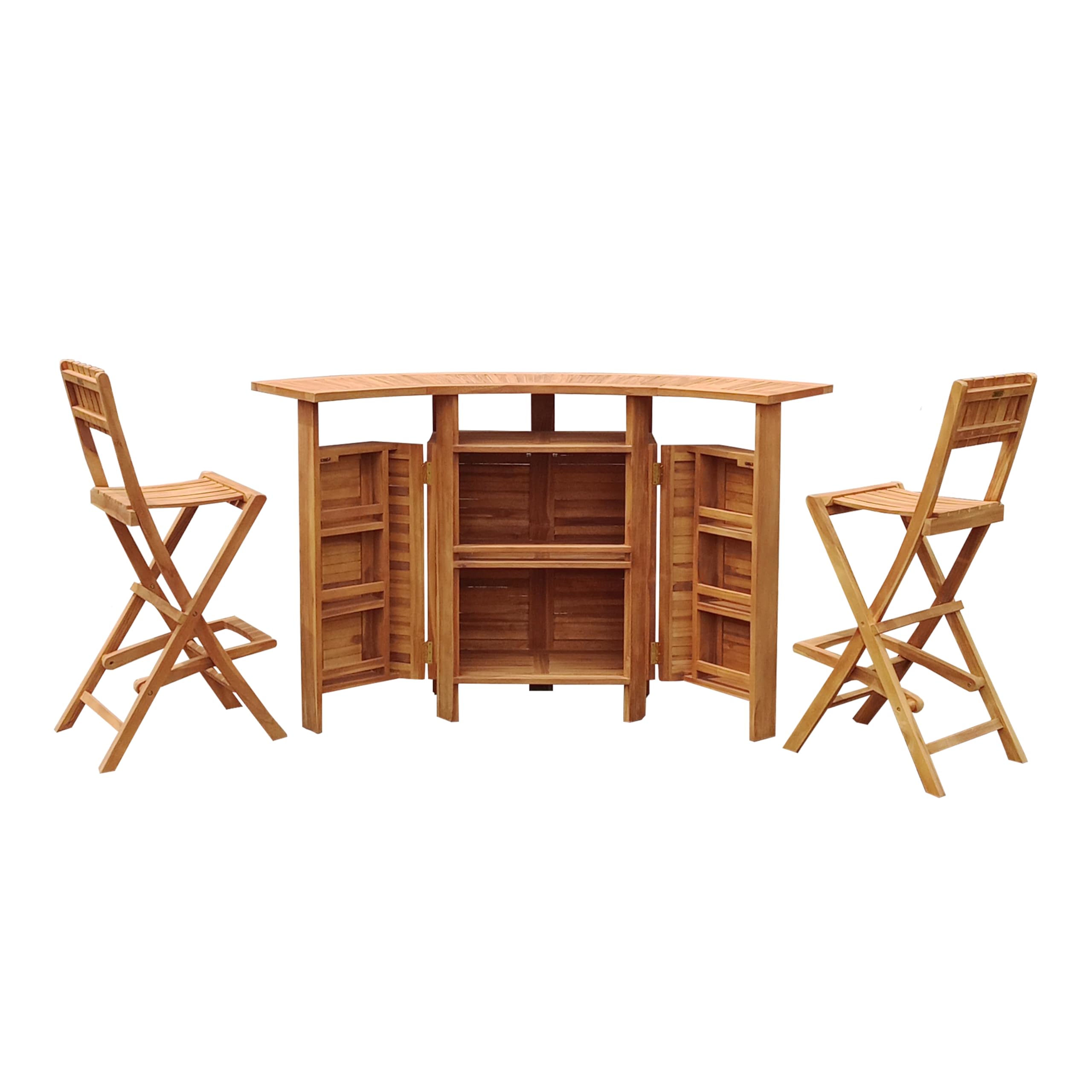 AXI Bruno Ensemble De Bar en Bois De Teck avec 2 Tabourets | Set De Jardin Pliable avec Espace De Rangement | Table De Bar avec Tabourets | Ensemble De Meubles pour L'Extérieur