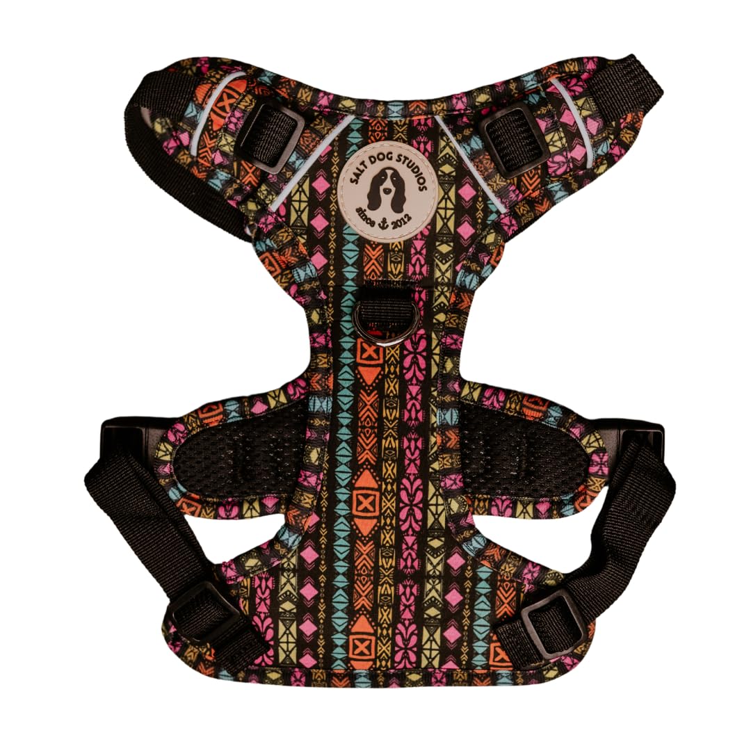 Bohemian Dog Harness, Adjustable Mesh Harness for small, medium & Large Dogs, Lightweight Comfortable Harness with Front & Back D-Rings by Salt Dog Studios (Retro Tribal, Small)