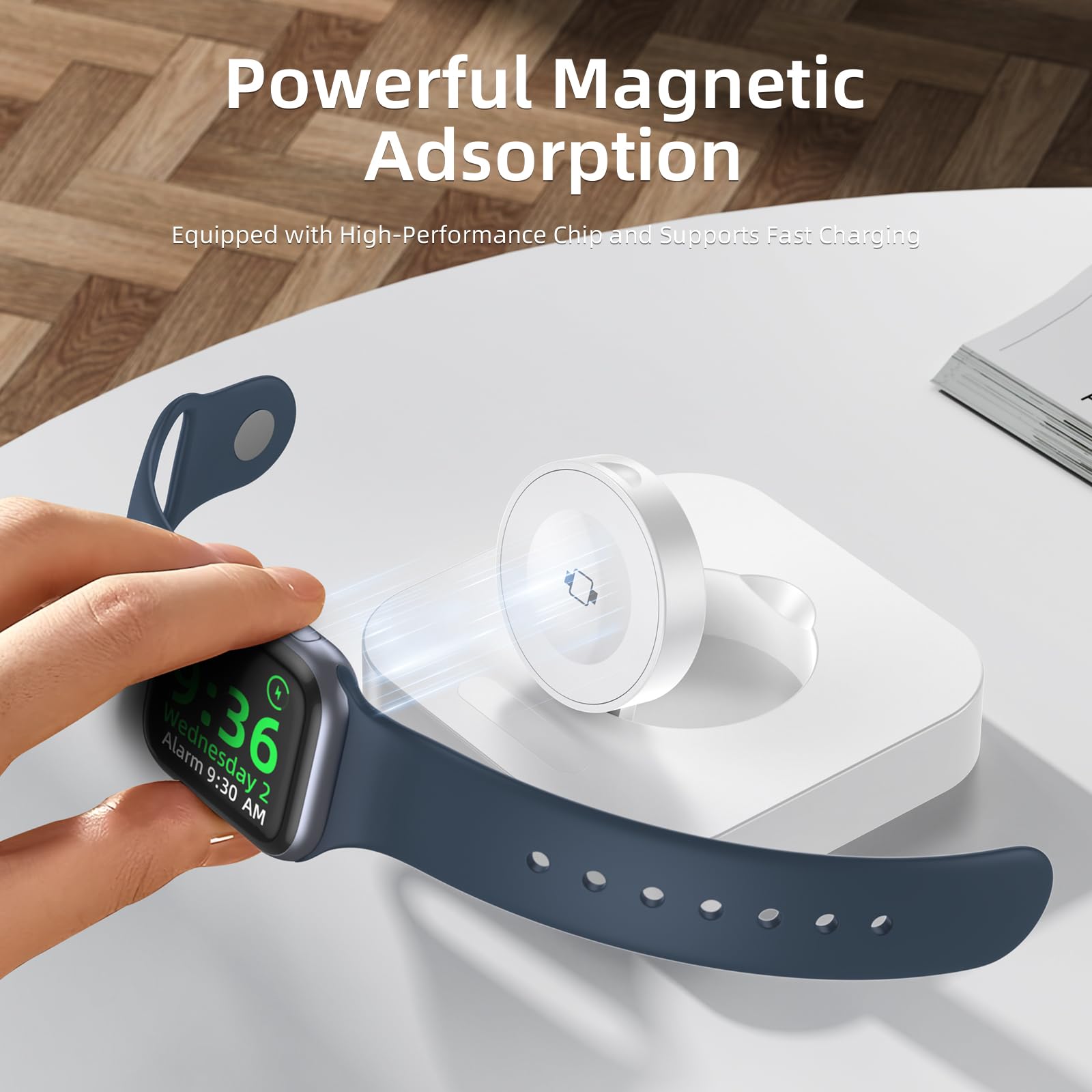 AMDV for Apple Watch Charger Stand, Fast Charging Apple Watch Charger with Charging Cord, Portable Magnetic iWatch Charger Dock for iWatch Series Ultra 10 9 8 7 SE Ultra 1 2, White