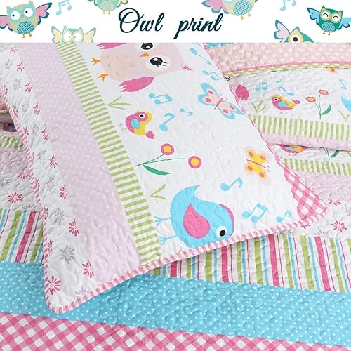 Miniatura 4 de Cozy Line Home Fashions Happy Owl Queen - Juego de ropa de cama reversible de 7 piezas, color rosa, colcha para niñas (1 edredón, 2 fundas de