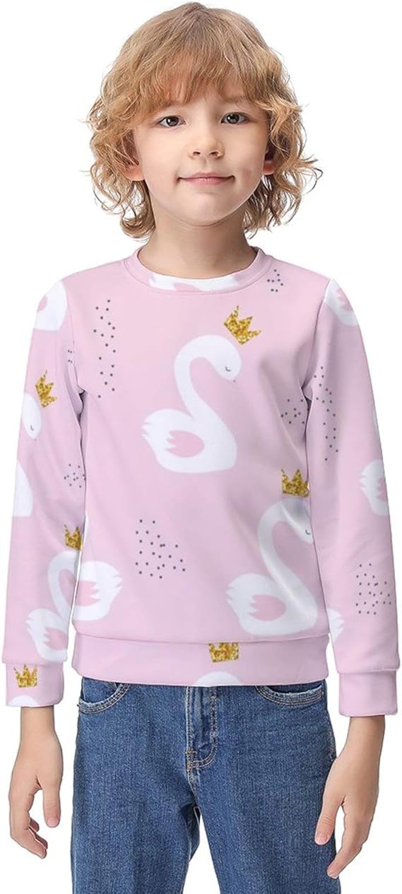 Amazon Co Jp 子供 パーカー アニマル柄 王冠 白鳥 ピンク 男の子 キッズ スウェットパーカー トレーナー 女の子 プルオーバー 秋冬服 長袖tシャツ ファション スポーツウェア 人気 普段着 運動着 ルームウェア プリント かわいい ストリート ファッション