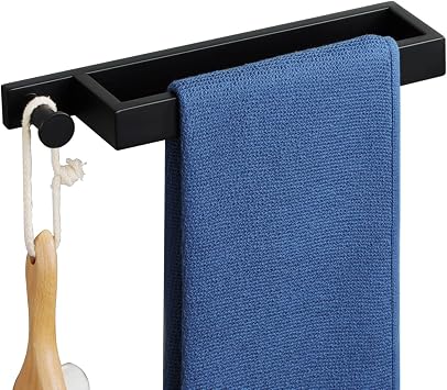 Sayayo Matte Black Towel Bar with Hook, Hand Towel Holder for Bathroom Wall