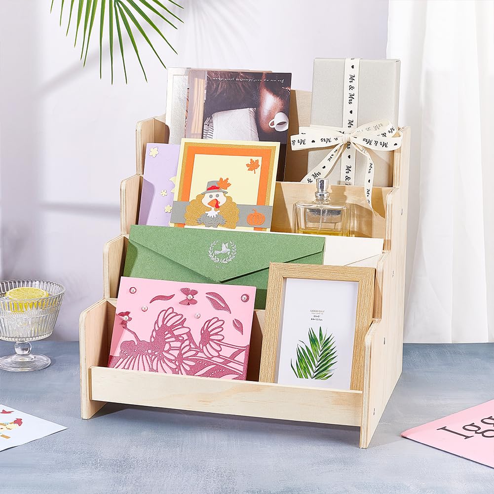 4 Ebenen Design Holzregal Für Grusskarten Aufkleber Aufsteller 12x10x13 Zoll Schreibtisch Organizer Mehrstöckiges Aufbewahrungsregal Für Einzelhandel Ladentheke Zuhause Büro Basteln
