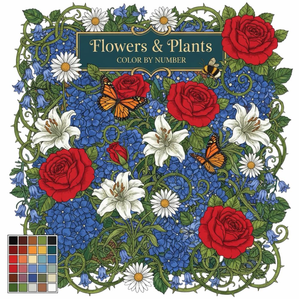 Flowers & Plants Color By Number: Adult Coloring Book with Beautiful Botanical Designs for Relaxation, Mindfulness, and Stress Relief