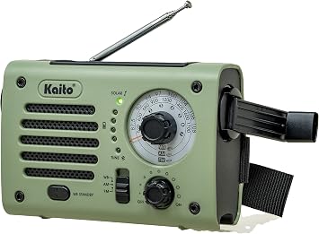 Kaito KA380 Emergency Radio & Portable Bluetooth Speaker AM/FM NOAA Weather Radio Rechargeable with Solar Panel and Hand Crank Army Green
