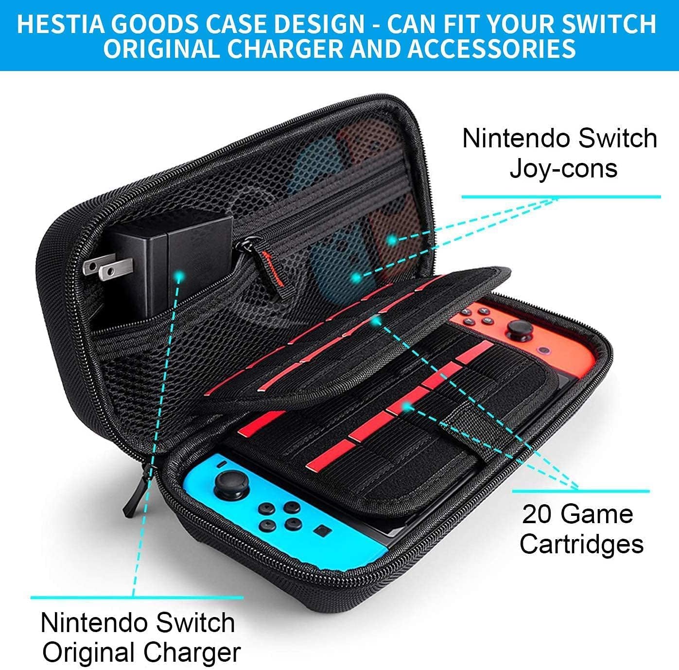 daydayup Compatible with Nintendo Switch Accessories Bundle Kit Case 9 in 1 Pouch Switch Cover Case HD Switch Screen Protector Thumb Grips Caps for Nintendo Switch Console Accessories