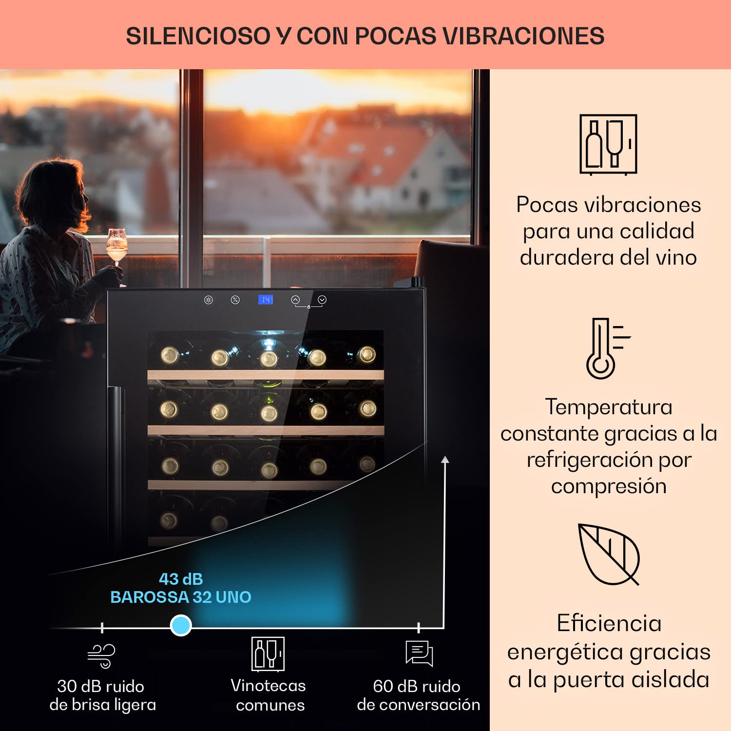 Klarstein Frigorífico para vino y bebidas, frigorífico estrecho de 1 zona, con puerta de cristal, refrigerador para bebidas independiente, frigorífico para vino pequeño, refrigerador de vino con
