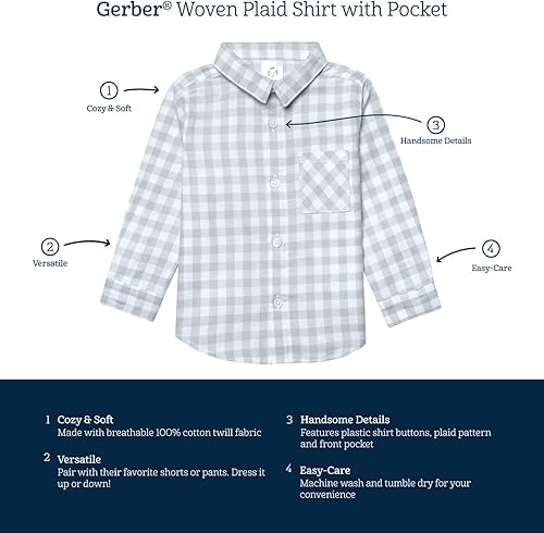 Miniatura 6 de Gerber Camisa de manga larga con botones a cuadros para bebés y niños pequeños