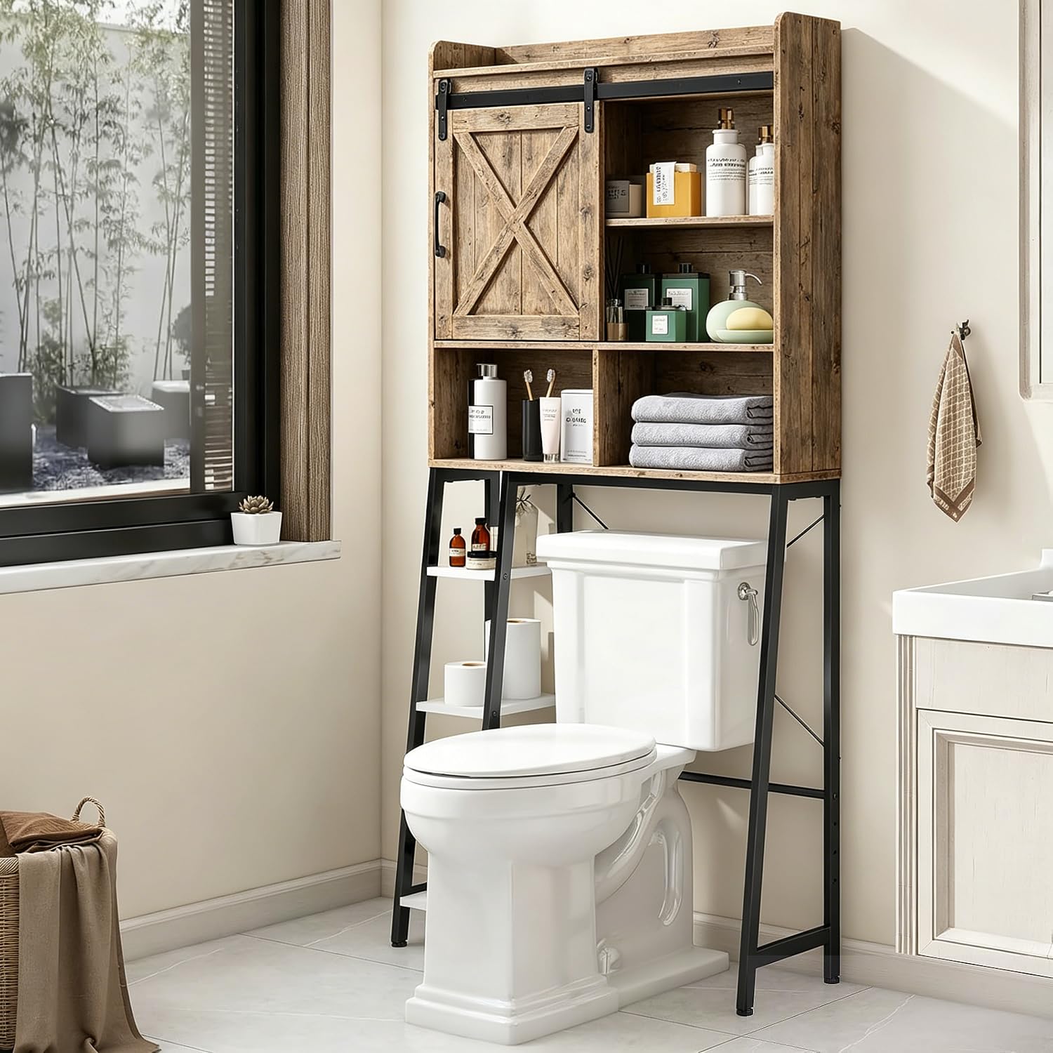Toilettenregal,Waschmaschinenregal,Badezimmerregal WC-Regal | 6-Ebenen Badregal offenen Ablagen Multifunktionsregal Platzsparend für Bad, Waschküche und Balkon