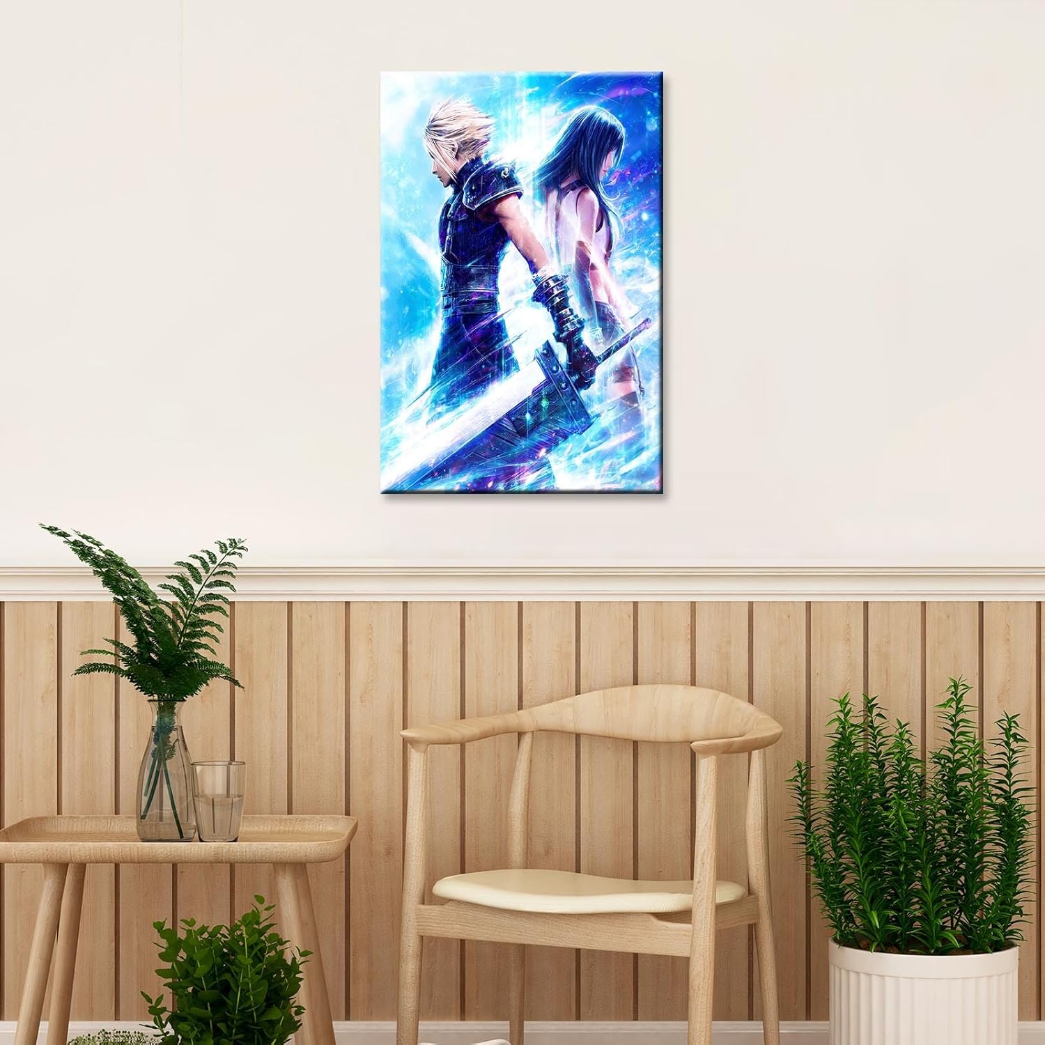 Final of Fantasy 7 Cloud & Tifa Poster Art Print of Main Characters Gaming Room Wall Decor for Fans(20x30inchs，Black Framed)