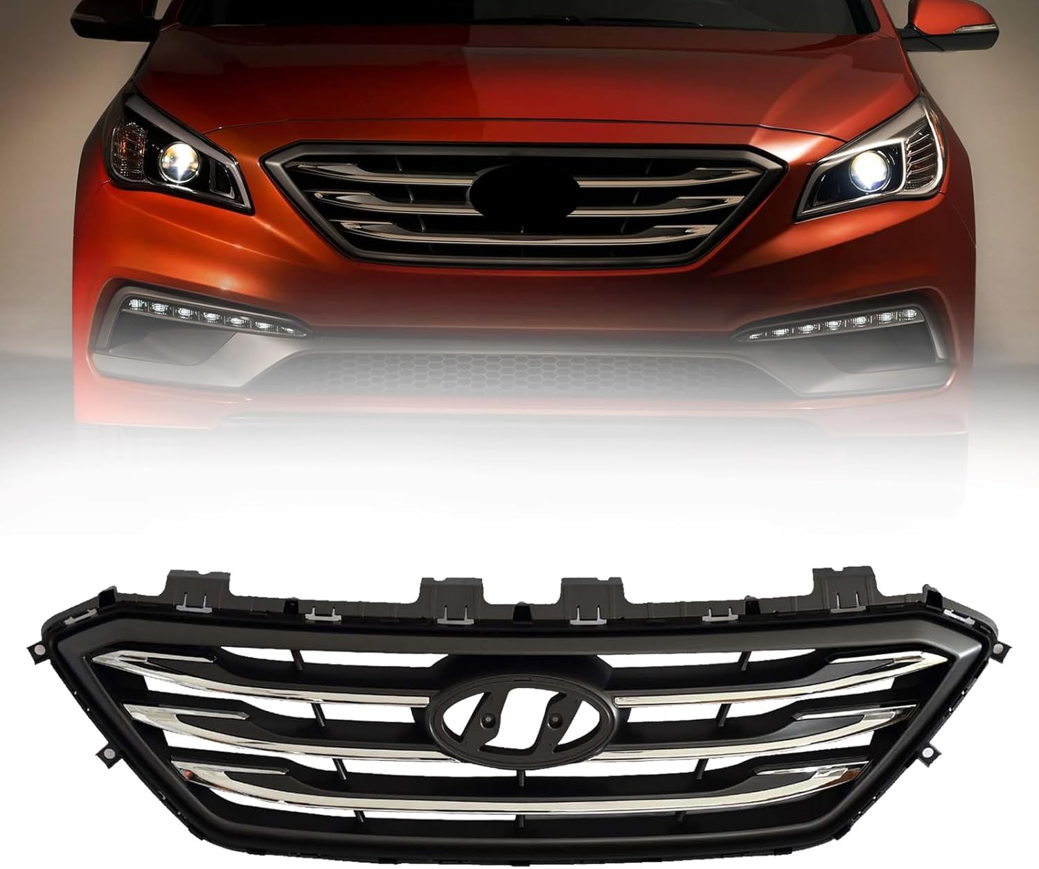 JX RACING Front Bumper Grille Upper Grill Compatible with Hyundai Sonata Sport Limited 2015 2016 2017 Bumper Grill Chrome for 86350-C2300 86350C2300