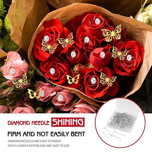 Miniatura 7 de 40 hojas de papel de regalo de flores impermeables con 48 piezas de decoración de mariposa dorada 3D, 100 alfileres de perlas y cinta de satén de 25