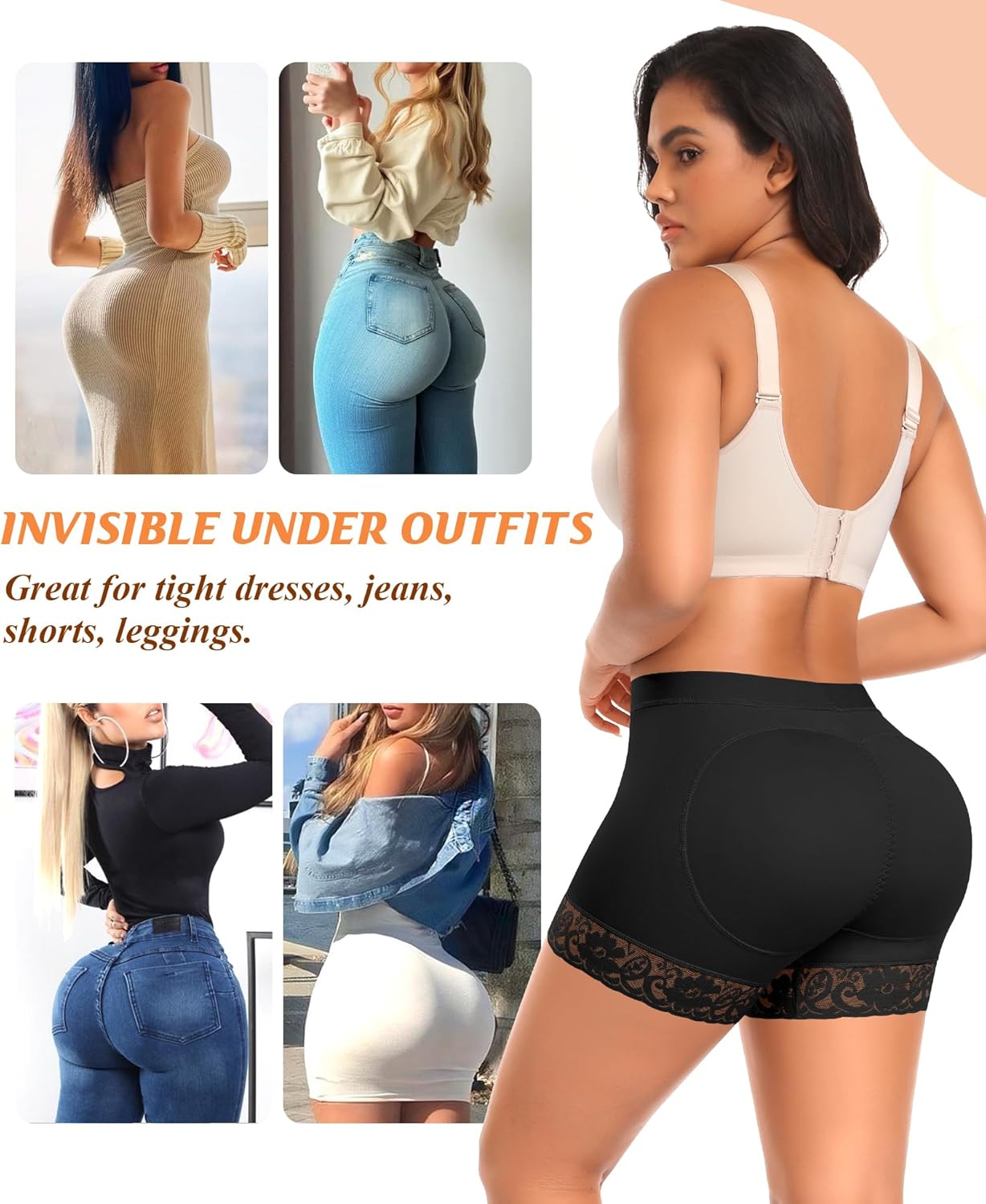 DERCA Padded Underwear for Women Butt Lifting Shapewear Booty Pads Butt Enhancer Lace Tummy Control Boyshorts