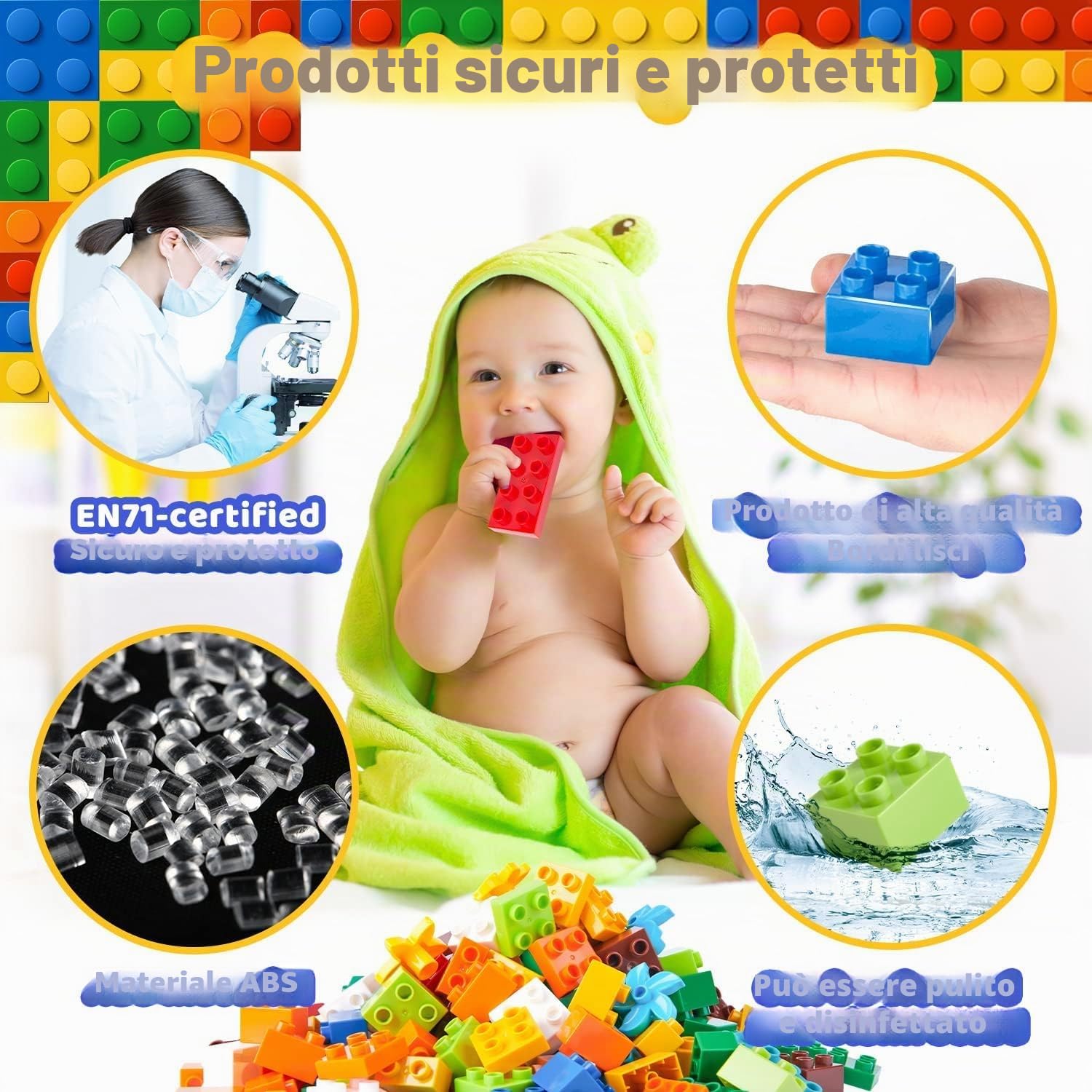 WYSWYG set di blocchi grandi, compatibile, set iniziale per scatole di blocchi, blocchi base colorati, adatto per 3-4-5 anni, 240 pezzi