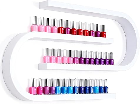 Elegant U-Shaped Storage Racks Set, Metal Nail Polish Collection Organizer, Wall Mount Display Shelf for Small Cosmetics,White