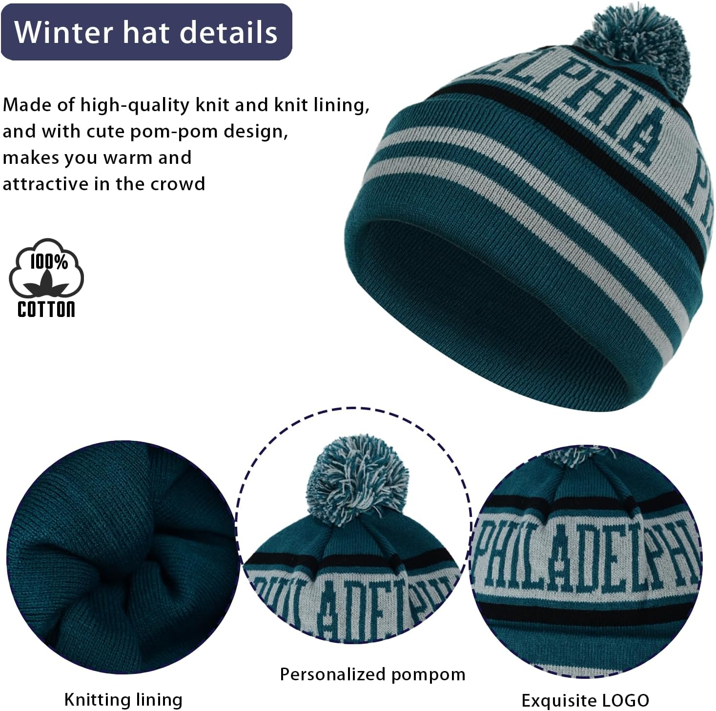 Vintage Classic Skull Cap Beanie Hat Cuffed Winter Hat Knit Comes with Warm Gloves Gifts for Men Women Fans - Image 2