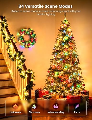 Miniatura 4 de Luces de hadas inteligentes para árbol de Navidad de 65.6 pies, 200 LED, RGB+IC que cambian de color, luces de cadena navideñas, control por