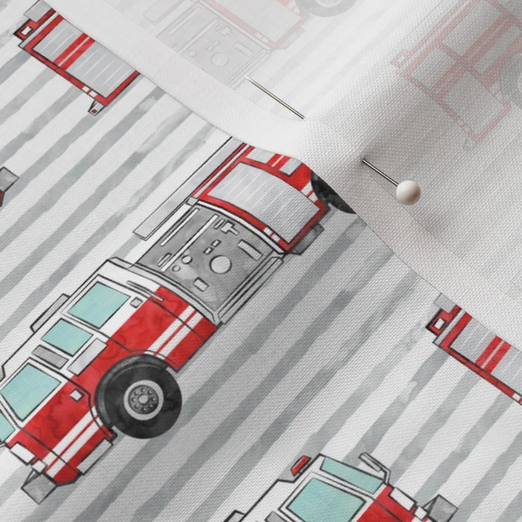 Spoonflower Fabric - Watercolor Fire Truck Stripes Trendy Firefighter Boy Nursery Rescue Printed on Petal Signature Cotton Fabric by The Yard - Sewing Quilting Apparel Crafts Decor