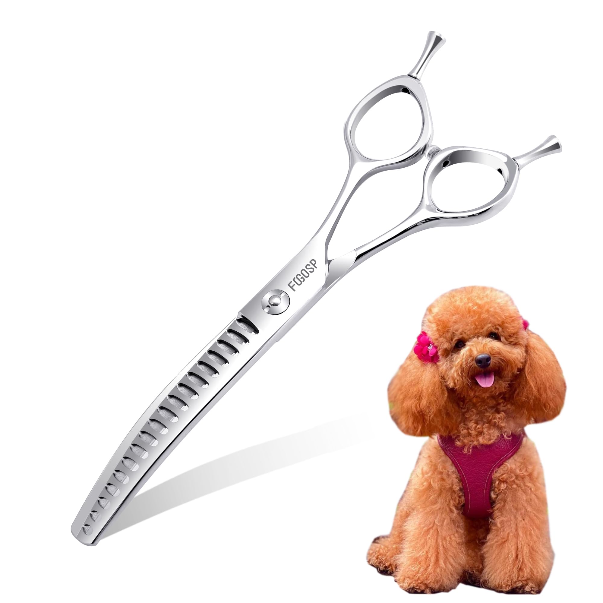 Fogosp Curved Chunkers Shears Dog Grooming Scissors 6.5 In Professional Downward Thinning Shears For Small Dogs Cat Pet Japan 440C Stainless Steel Sharp And Durable(6.5 In, Chunker)