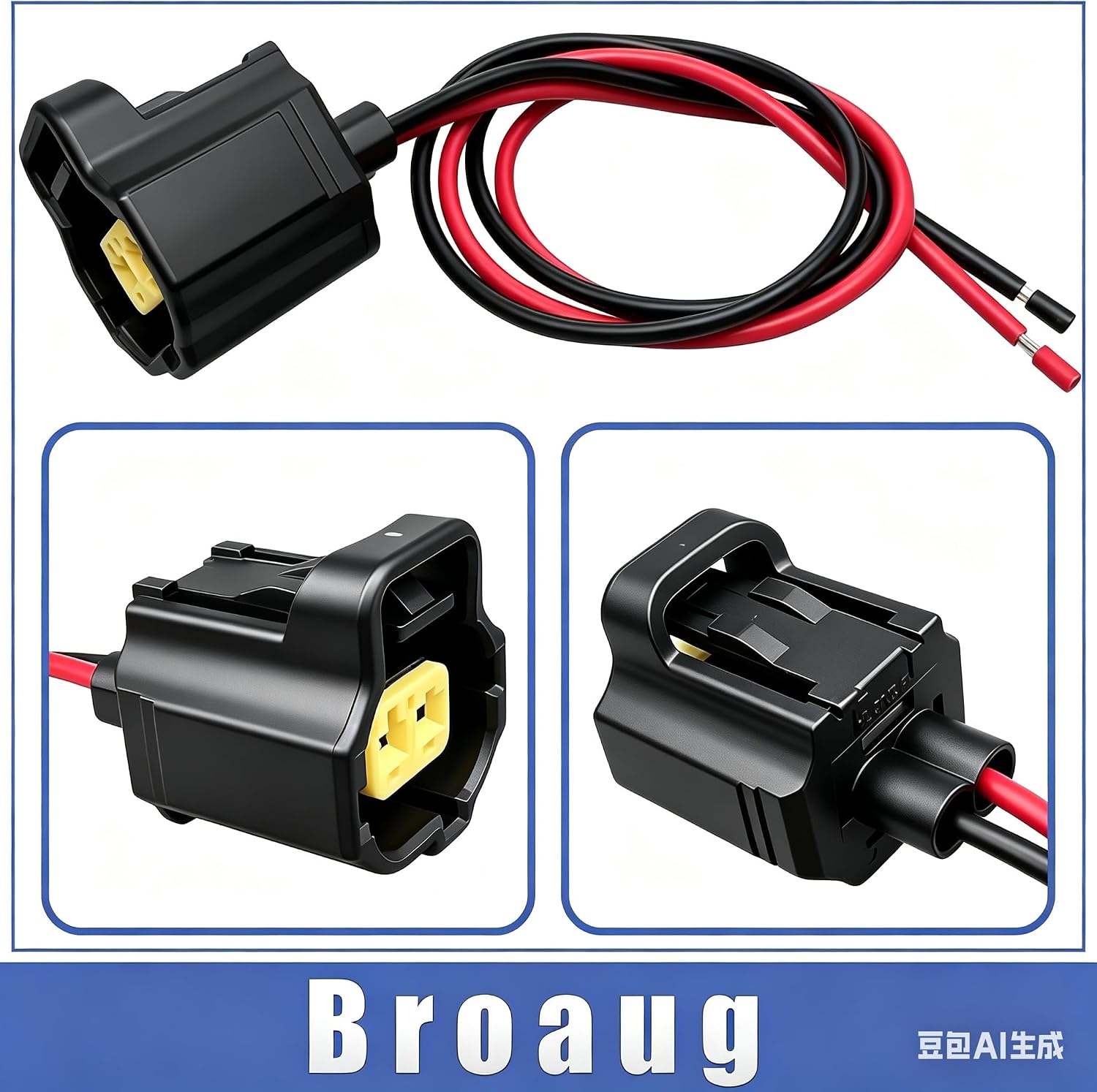 1PC 3U2Z-14S411-USA Electrical Connector Wiring Harness with 2 Terminals,Compatible wit Ford Lincoln Mazda Mercury, Replacement for 3U2Z14S411USA/S-1752/WPT-545