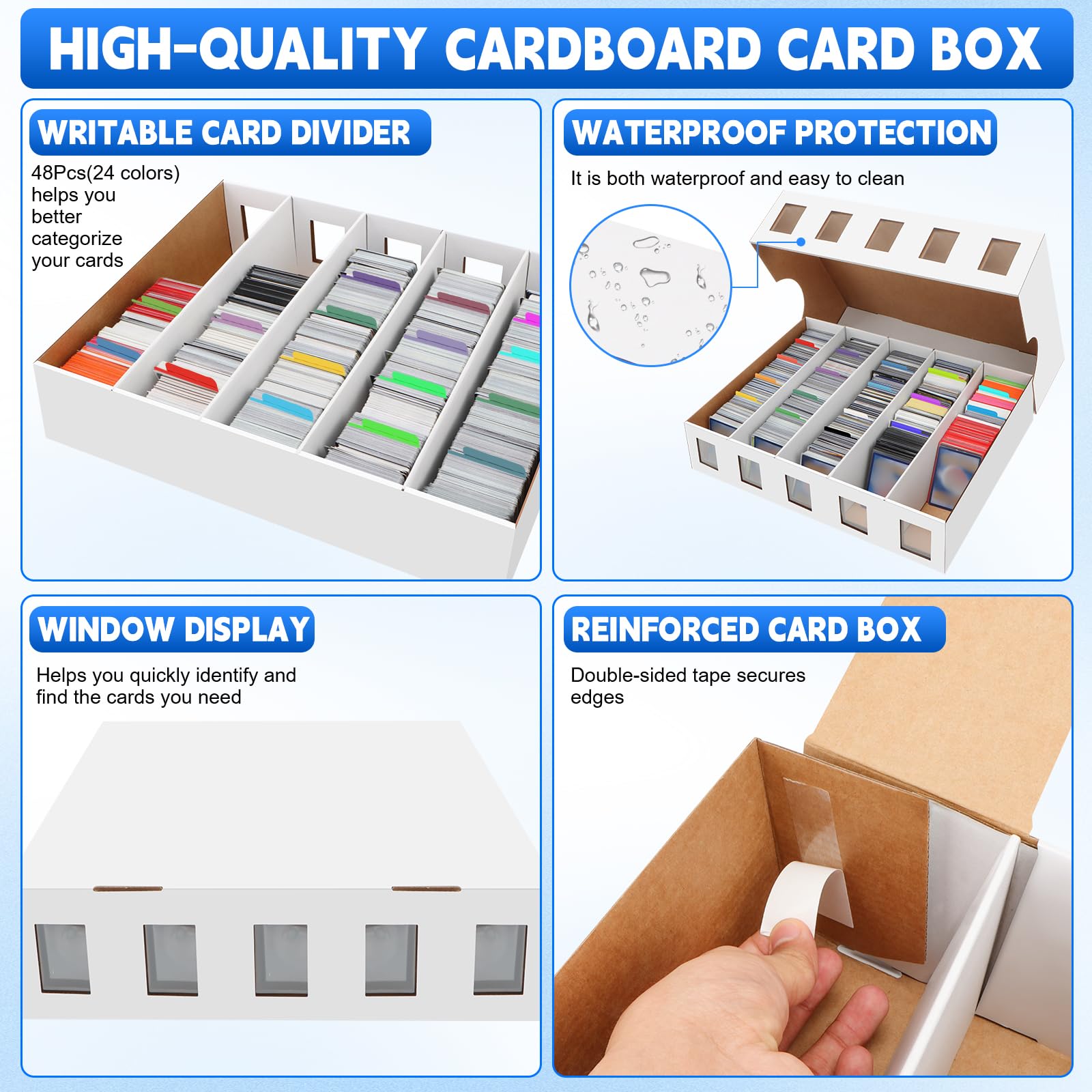 HIMOMO 6 Boîtes de Rangement pour Cartes à Collectionner à 5 Rangées, Jusqu’à 3700 Cartes par Boîte, avec 48 Séparateurs Colorés et Étiquettes, pour TCG, Cartes de Sport, Pochettes et Top Loaders