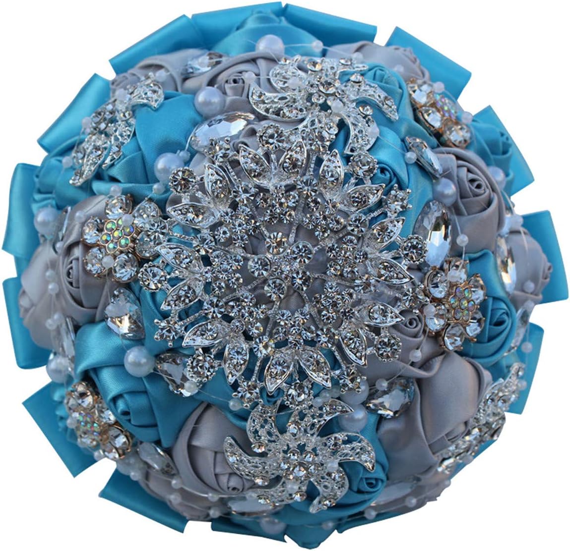 Bridal Bouquets for Wedding,Wedding Bride Holding Bouquet Roses with Diamond Pearl Ribbon Valentine's Day Confession (Purple+Brown)