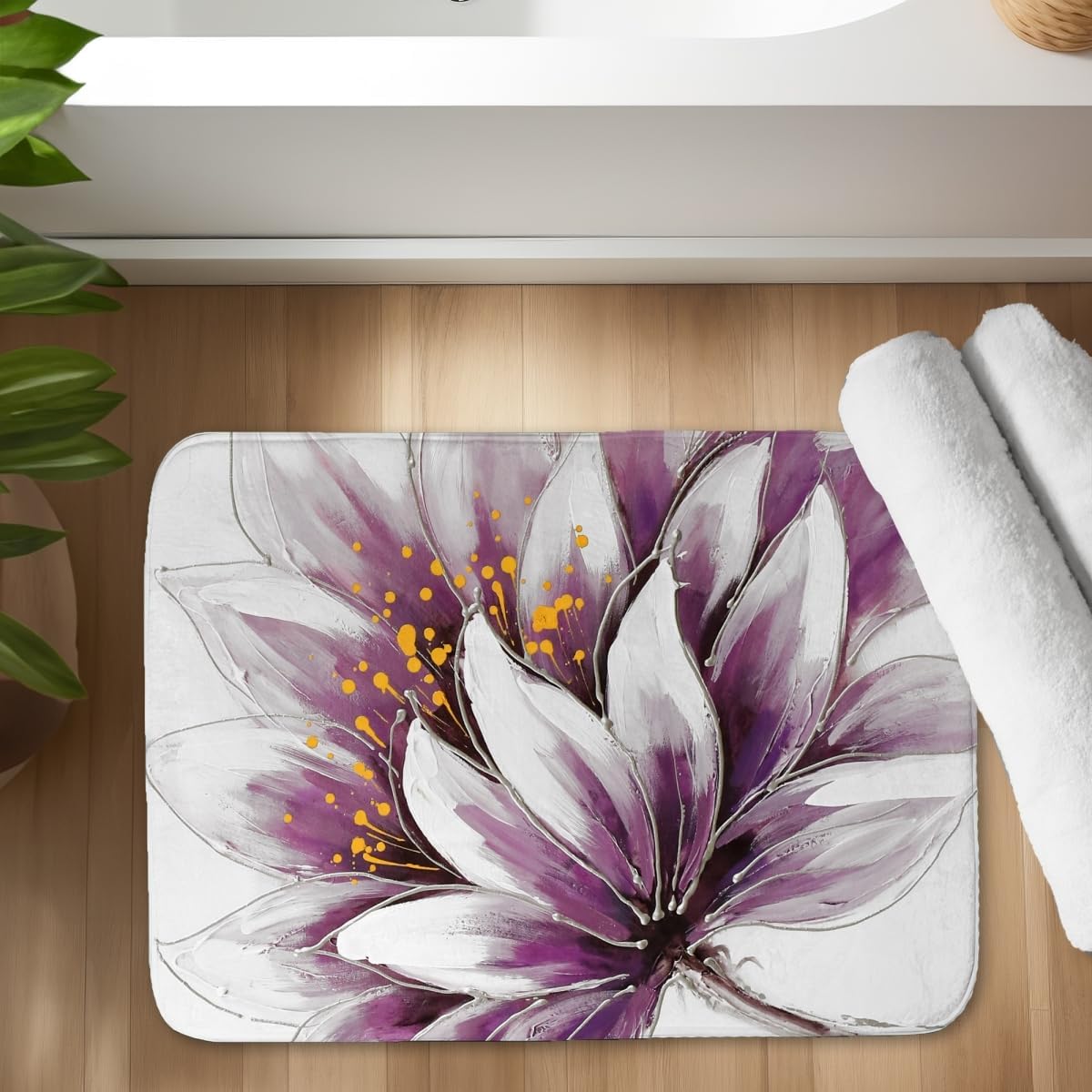 Begin Home Decor C1BM1724Q6HG69 17 x 24 in. Purple Flower Livingroom Botanical Bath Mat for Home Decor