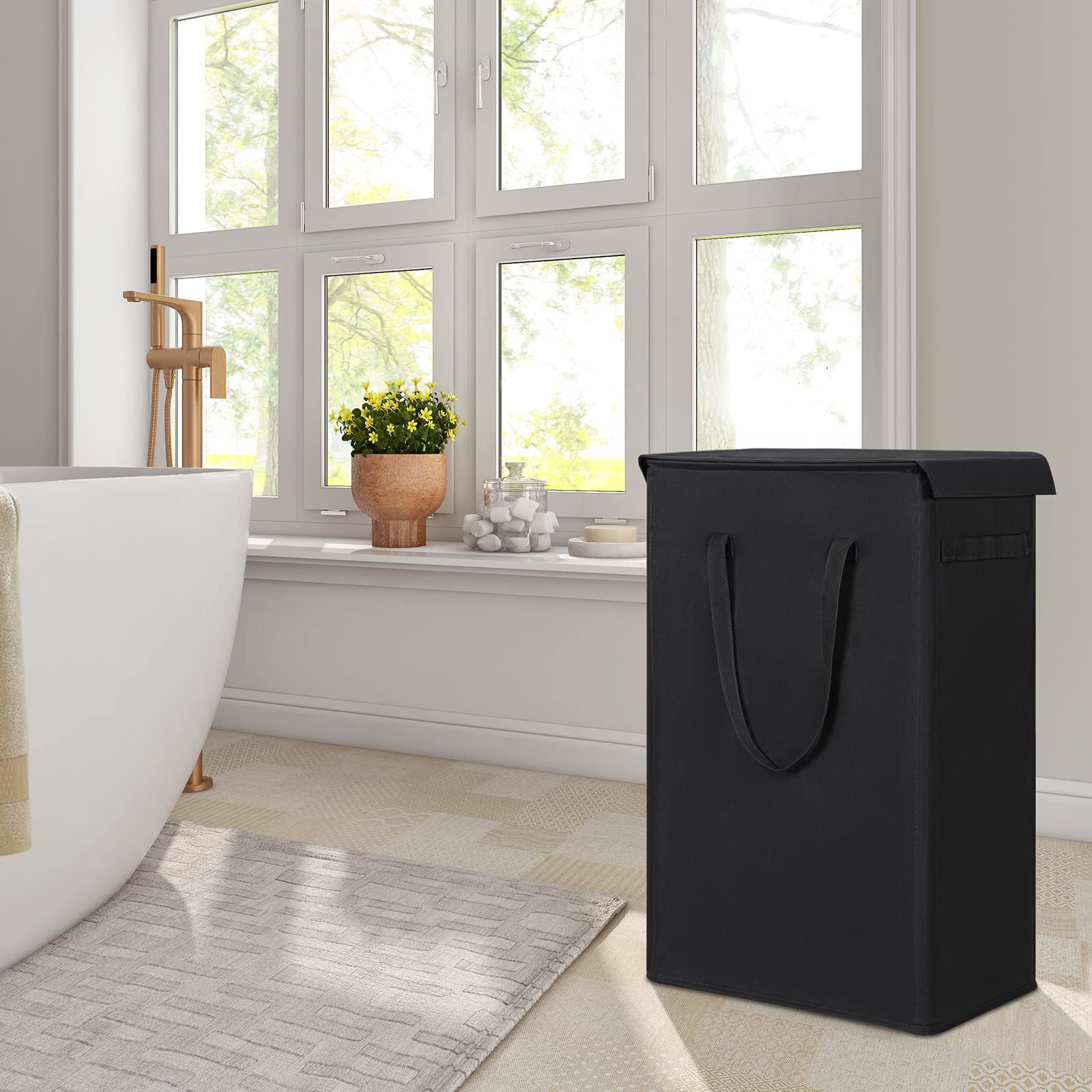 Chrislley Cesto portabiancheria sottile con coperchio Cesto portabiancheria sottile alto 60 L Sacchetti portabiancheria alti e pieghevoli traspiranti Cestino portaoggetti grande