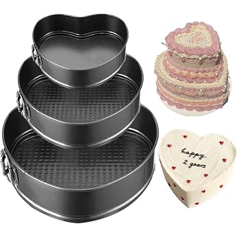 Heart Baking Tin Set of 3 Romantic Cakes & Tarts 3 Sizes Non-Stick Springform Cake Tin Carbon Steel 4.75 Inch Heart Baking Tin