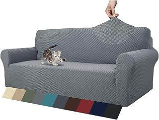 MAXIJIN Housse de canapé 3 places en jacquard super extensible et antidérapante pour chiens et animaux domestiques - 1 pièce élastique de protection pour canapé (3 places, gris clair)