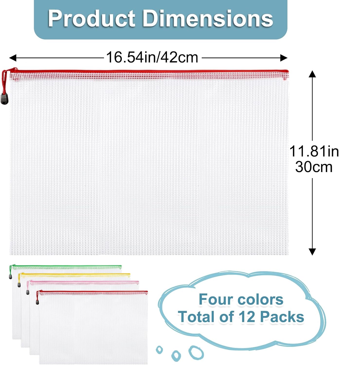 12 Pack Puzzle Storage Bags, Transparent Mesh Zipper Pouch Bags, 4 Colors, 17x12 Inch, A3 Size Reusable Puzzle Folder, Puzzle Organizers and Storage, Perfect for Toy Storage & Board Game Storage image 3
