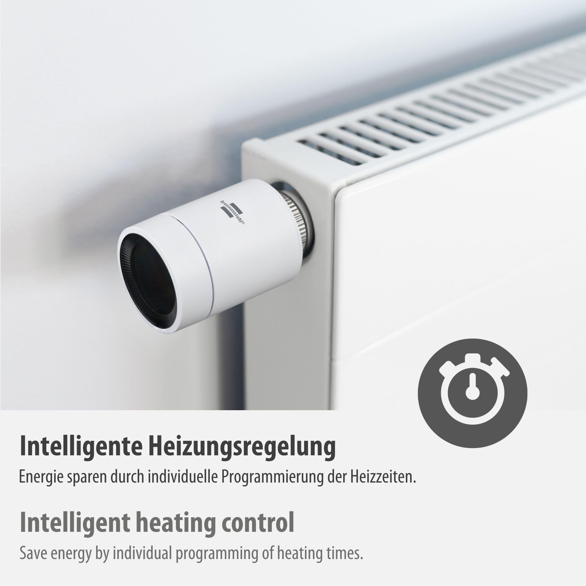 Brennenstuhl Connect Zigbee Heizkörperthermostat HT CZ 01 (Smarter Zigbee Thermostat zum Strom sparen, kompatibel mit Alexa und Google Assistant, intelligente Heizungssteuerung per App, smart Home)