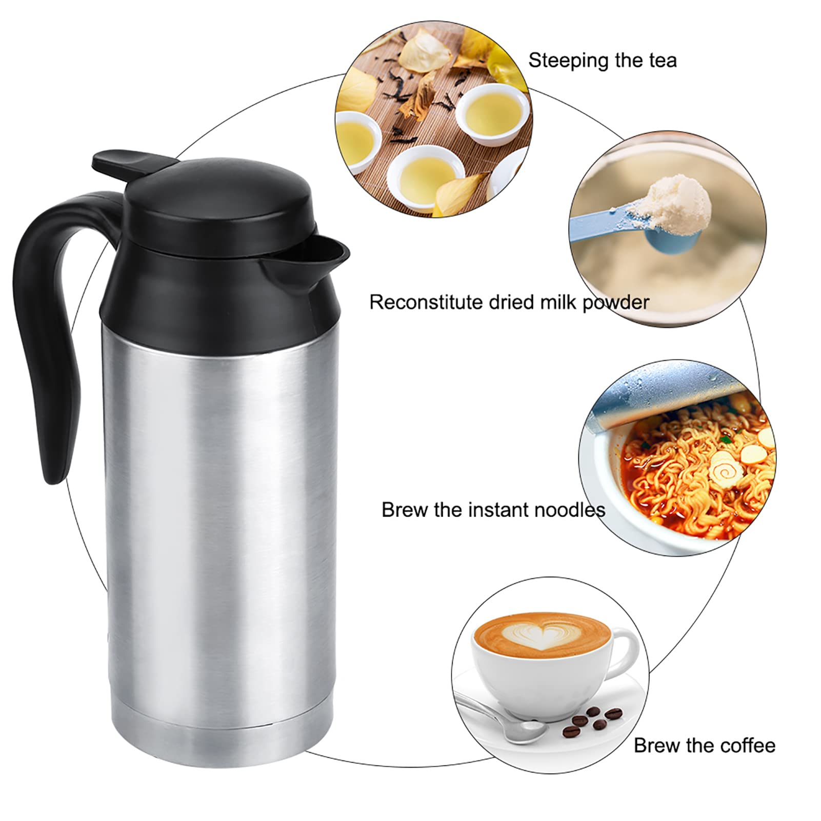 Termo eléctrico con calefacción para Coche de 12 V y 750 ml, Taza de Viaje portátil de Acero Inoxidable para café y té, para Viajes, Bebidas Calientes para Llevar