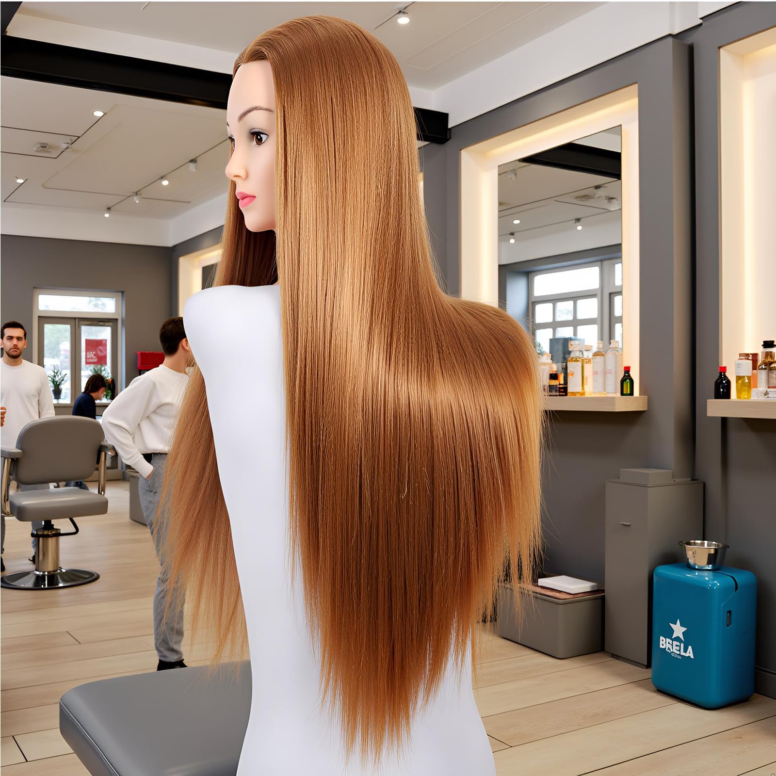 Mannequin Head 30% Real Hair 22"-24" Training Head Cosmetology Manikin Doll Head Practice Head for Hairdresser With Free Table Clamp(#27) - Image 2