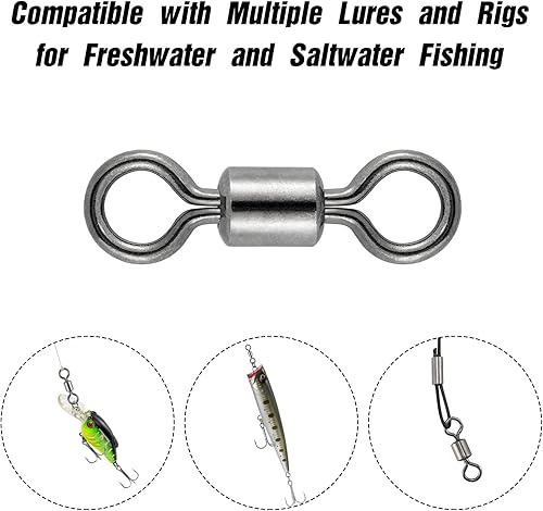 Miniatura 7 de Barril de pesca giratorios, paquete de 40 a 100 aparejos de pesca giratorios de agua salada giratorios rodantes resistentes de terminal inoxidable