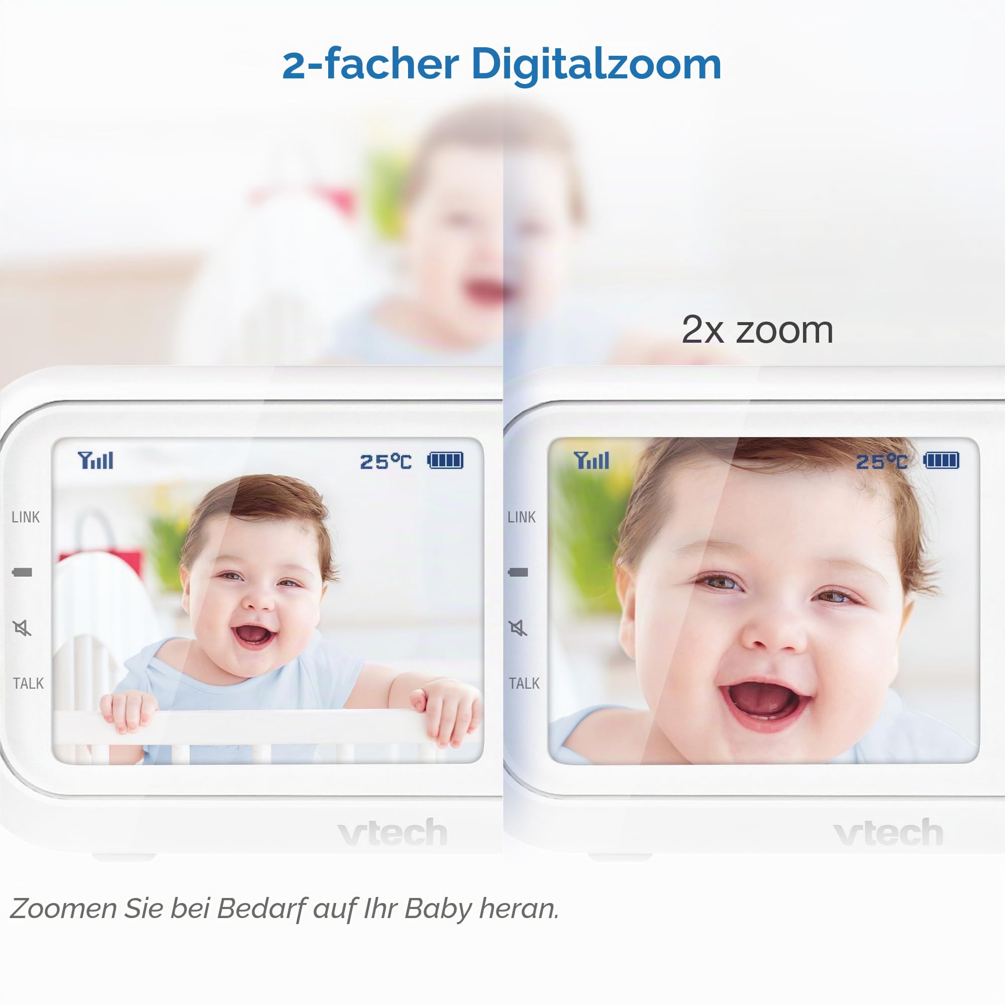 VTech VM3250 Video-Babyphone mit Kamera, 300 m Lange Reichweite, Babyphone mit 7,1 cm LCD-Bildschirm, bis zu 19 Stunden Video-Streaming, Nachtsicht, sichere Übertragung, Temperatursensor, beruhigende