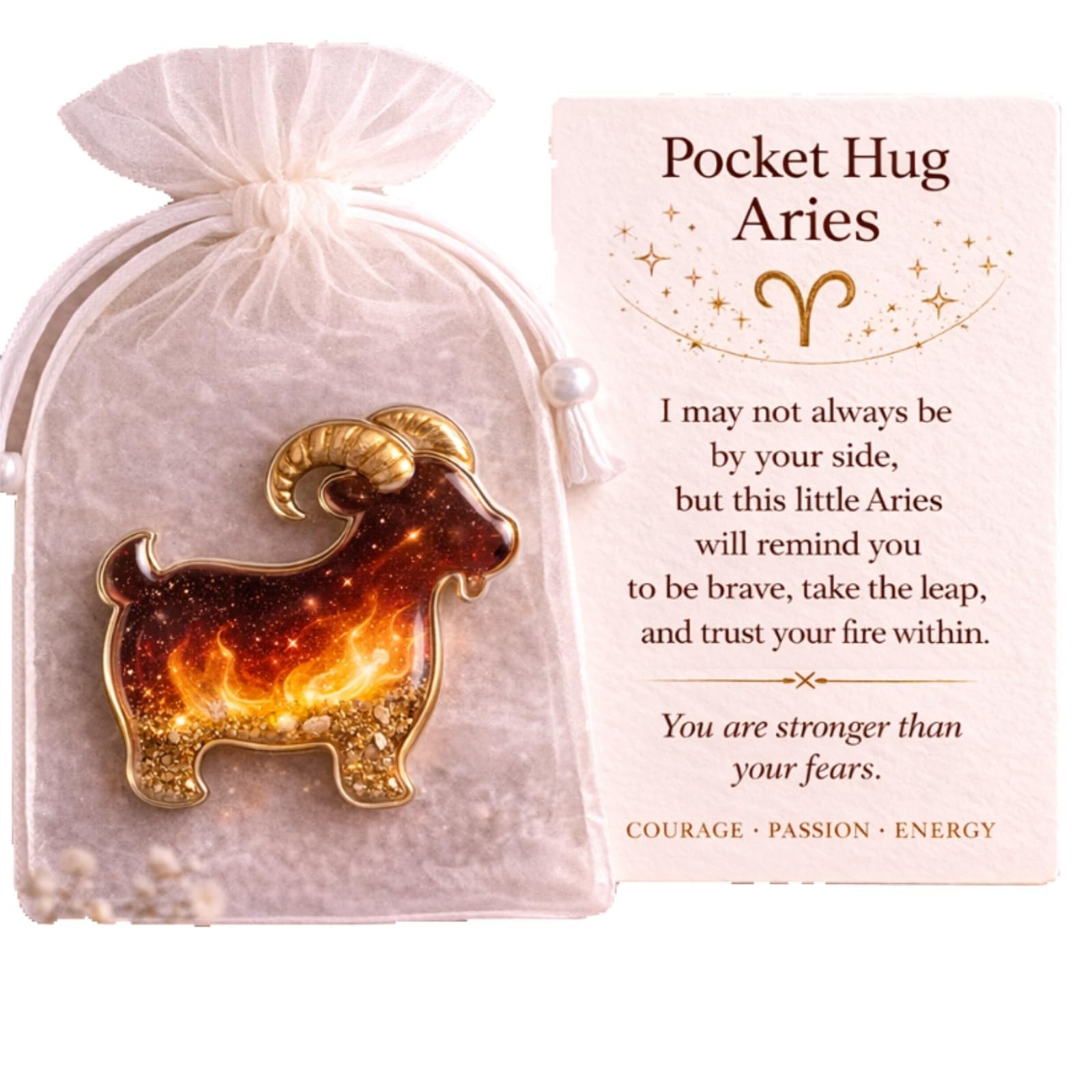 ZBELLO 2PCS Pocket Hug Zodiac Resin Ornament, Sign Astrology Keepsake, Acrylic Horoscope Token Gift, Birthday Present for Friends, Her & Him (Aries)
