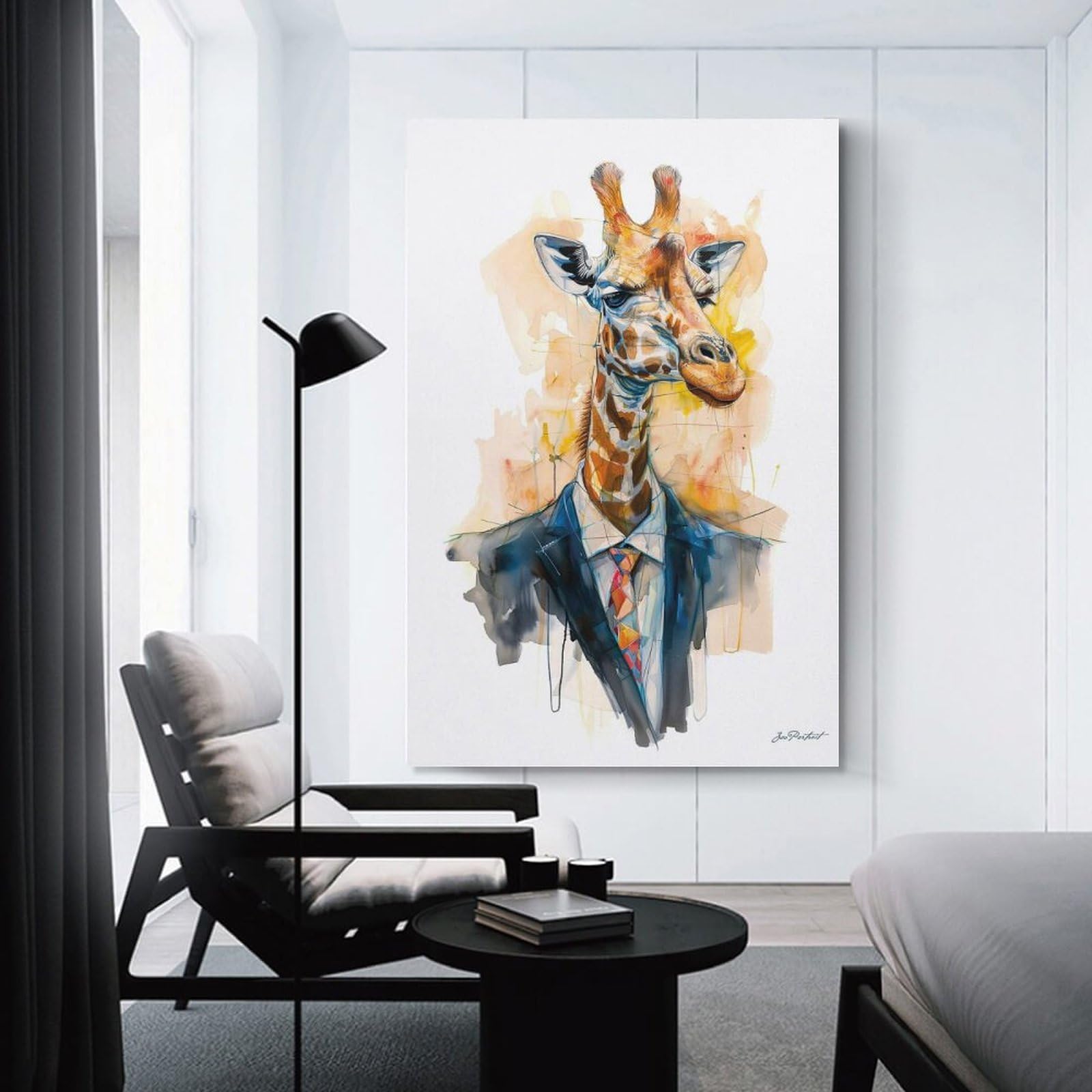 Junmoney Canvas Art Print Giraffe Painting Portrait, 08x12inch(20x30cm), for New Homes, Bedrooms Or Workspaces, Thoughtful Wall Decor for Art Lovers