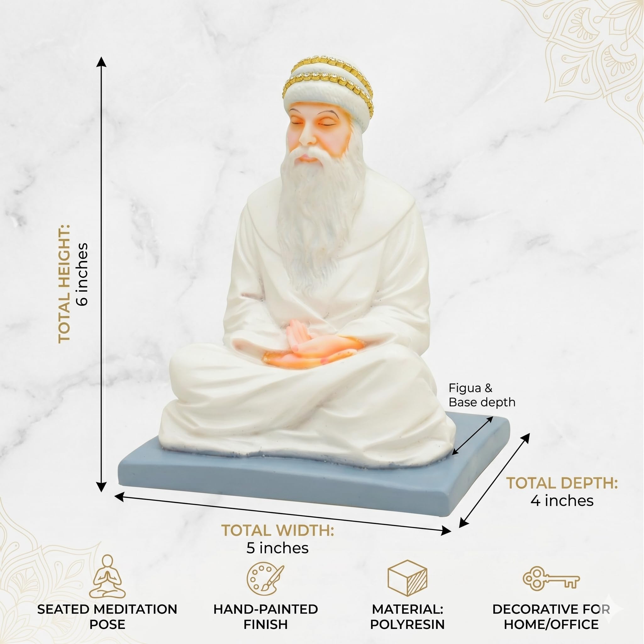 PAPILON Osho Statue for Home & Office | 6 Inch Handmade Spiritual Idol Showpiece for Puja, Vastu, Mandir & Decoration | Auspicious Gift for Blessings, Health, Wealth & Happiness 4