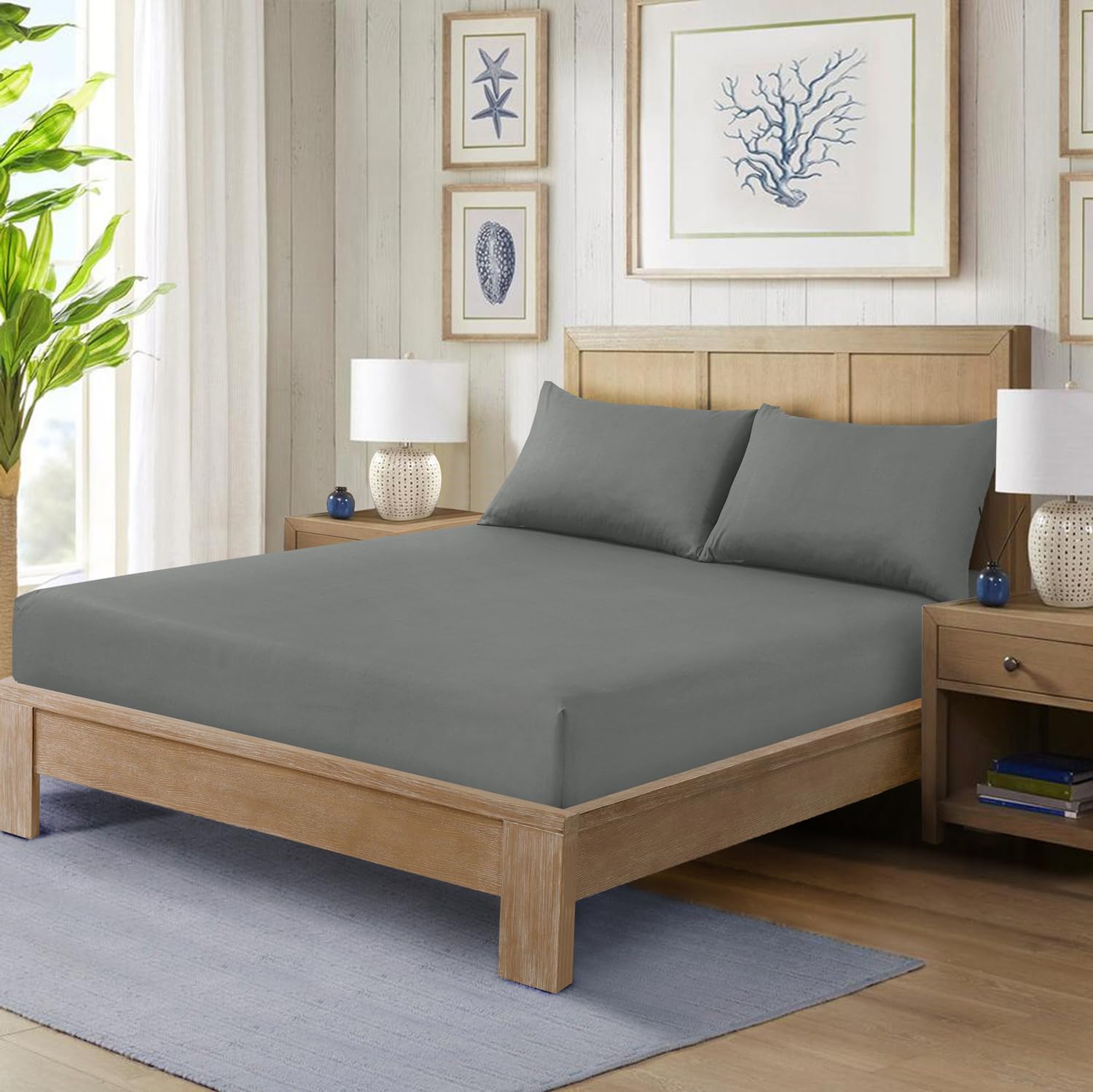 CHARKHAH Polycotton Fitted Sheet for Single Double King Super King Bed 200 Thread Count Anti Wrinkle Plain Bedding 25 cm Extra Deep Fitted Sheets Cover with Elastic Edges (Grey - Image 2