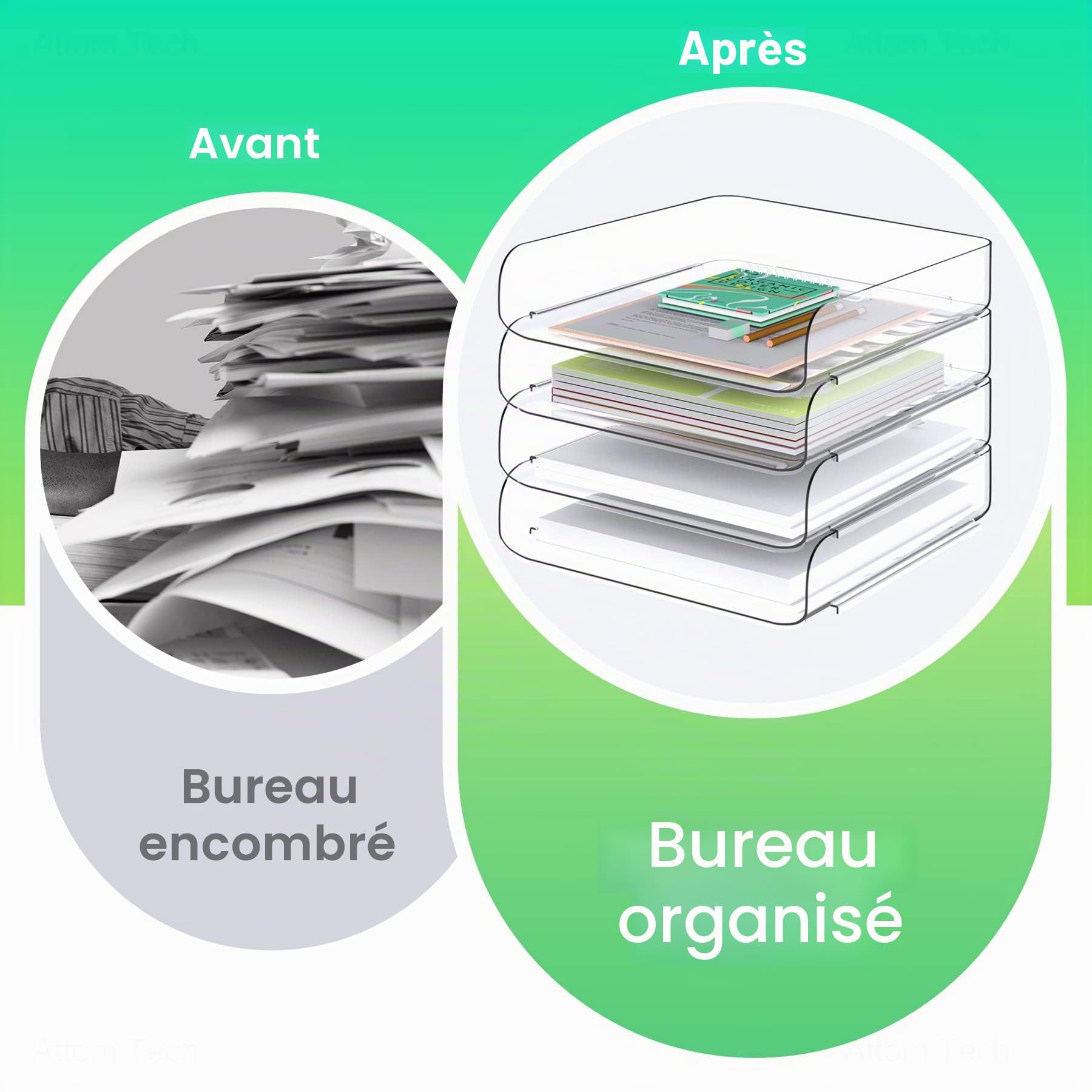 Tomorotec Lot de corbeilles à courrier de Bureau, Format A4, empilables en Pet Transparent, Organiseur de Documents de Bureau, Support de Rangement pour Livres, Chargement latéral, Support empilable,