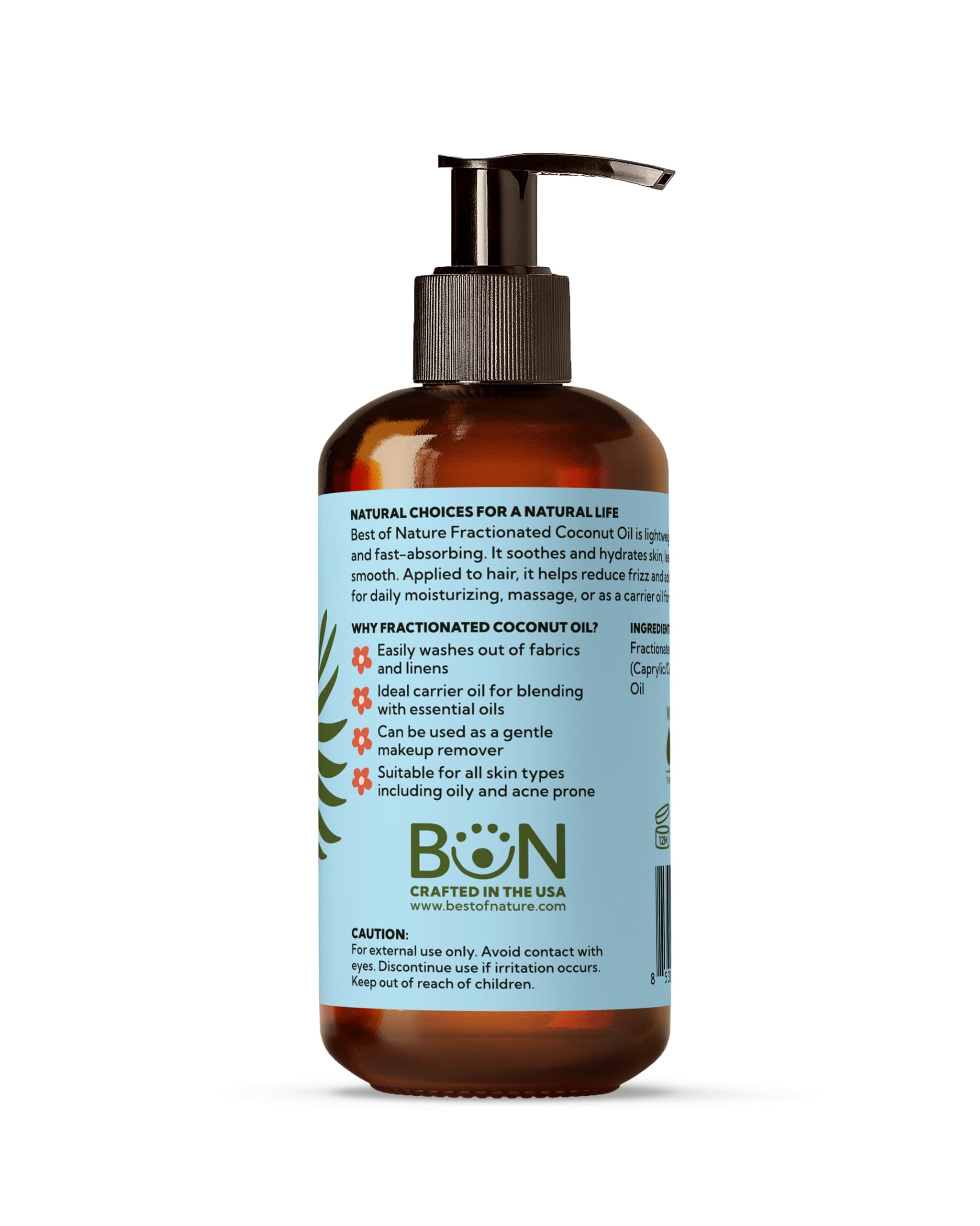Amazon.com: Best of Nature Fractionated Coconut Oil for Face, Hair &  Massage  100% Pure Liquid Coconut Oil for Skin, Unscented Carrier Oil for  Essential Oils, Lightweight Body Oil, 8 fl oz