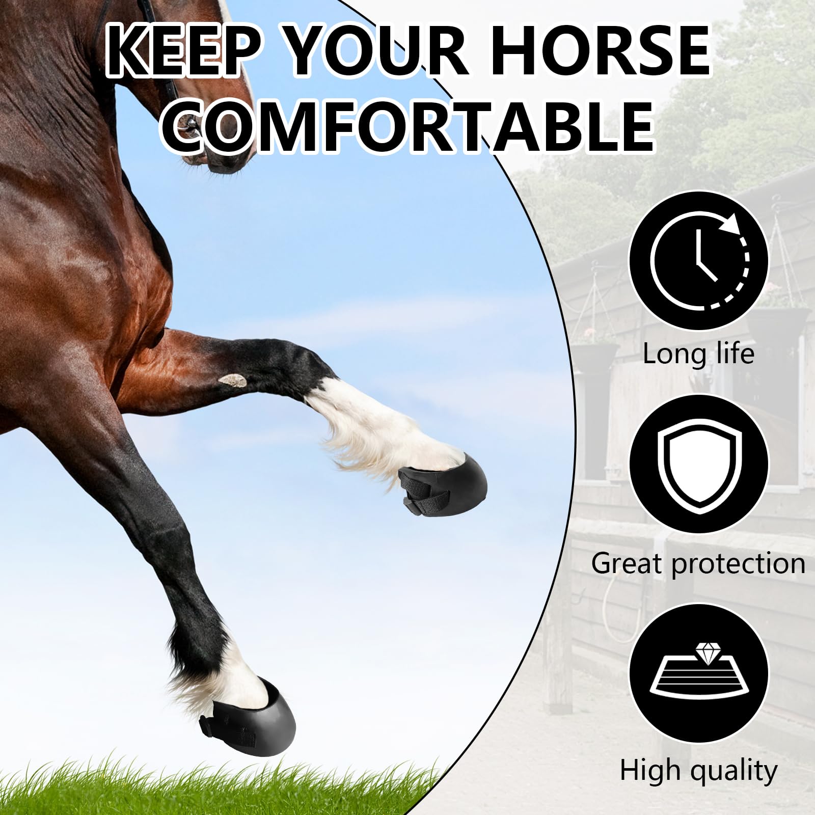 1 Paire Bottes de Sabots de Chevaux, Bottes de Protection des Sabots pour Chevaux, Sabots Caoutchouc pour Sabot Blessés, Conçus pour Protection Antidérapante et Soutien en Cas de Blessure (M)