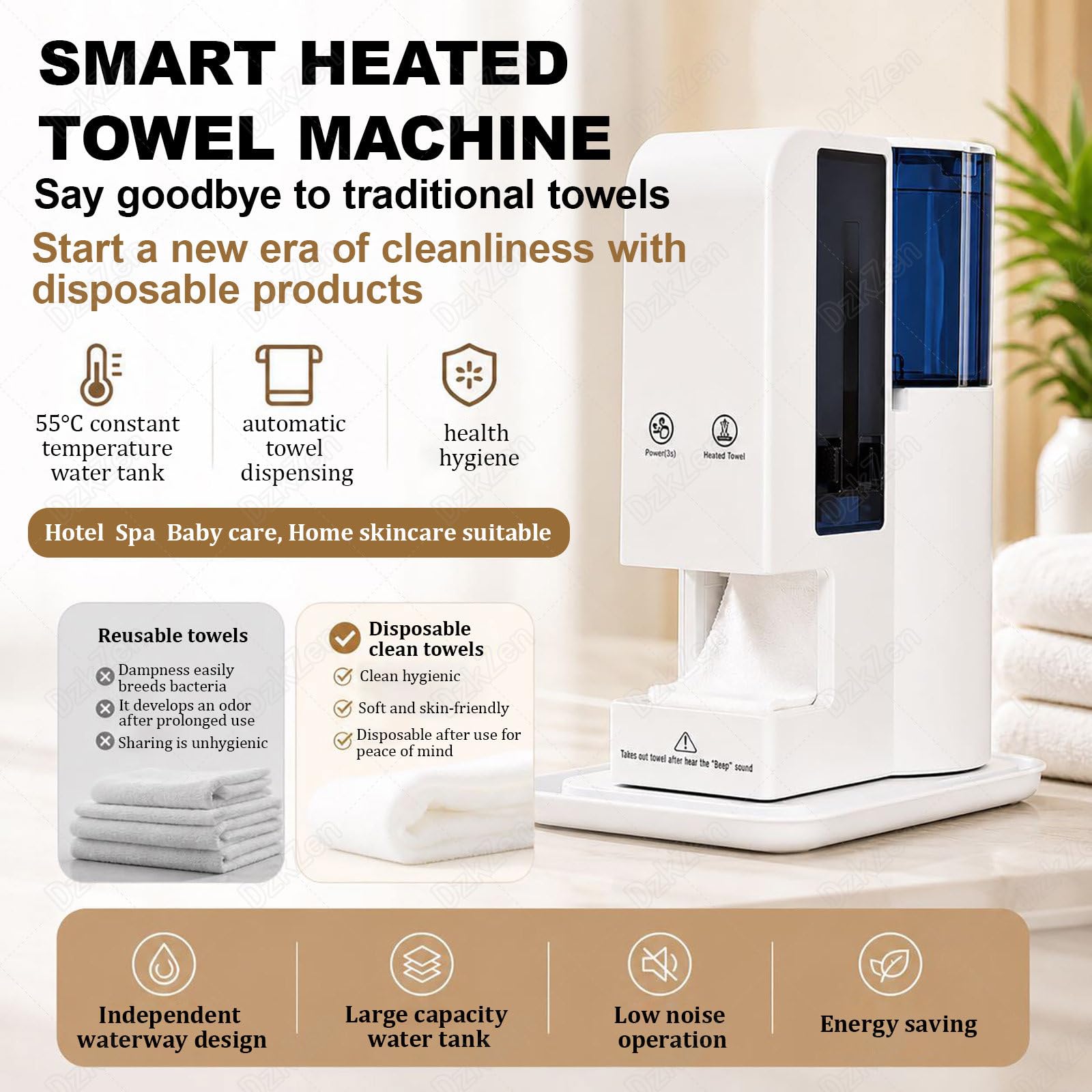 Dispensador automático de toallas calientes, calentamiento rápido de 5 segundos, temperatura constante de 55 °C, alertas de voz inteligentes para spa, hogar, gimnasio, salón y tienda de mascotas, 60