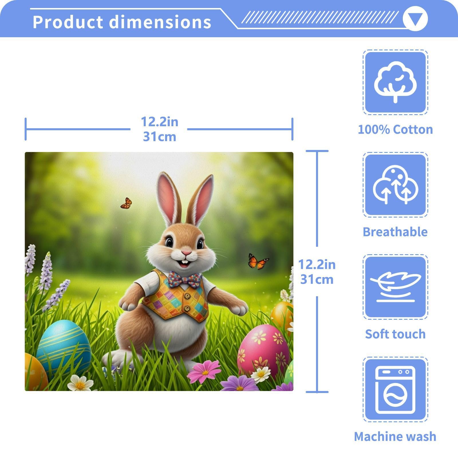 YANENDIE Easter Bunny Washcloths Towels, Highly Absorbent and Soft Cotton Face Cloths, 2 Pack Quick Dry Wash Cloths - 12 X 12 Inches