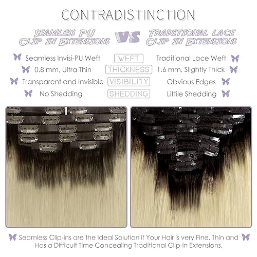 Vista 133 de Lacer Extensiones de cabello humano con clip, de doble trama, cabello brasileño de cabeza completa, color negro azabache, extensiones de cabello