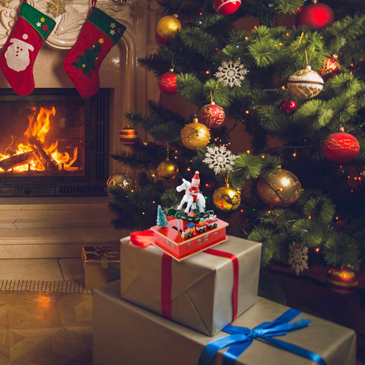 Caja de Madera Portátil con Diseño Adorable para Ambientación Navideña y Oficina, Fácil de Usar como Obsequio o Adorno para Navidad
