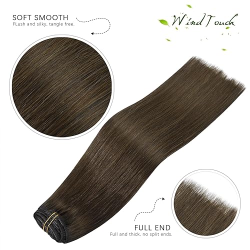 Miniatura 9 de WindTouch Extensiones de cabello humano con clip, balayage, rubio ceniza degradado a rubio platino, cabeza completa, 14 pulgadas, 4.23 oz, 7 piezas